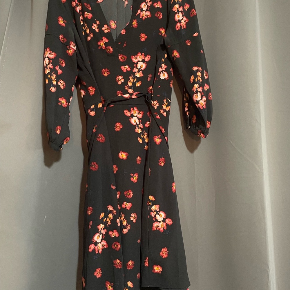 a new day Black Dress with Red Floral Pattern